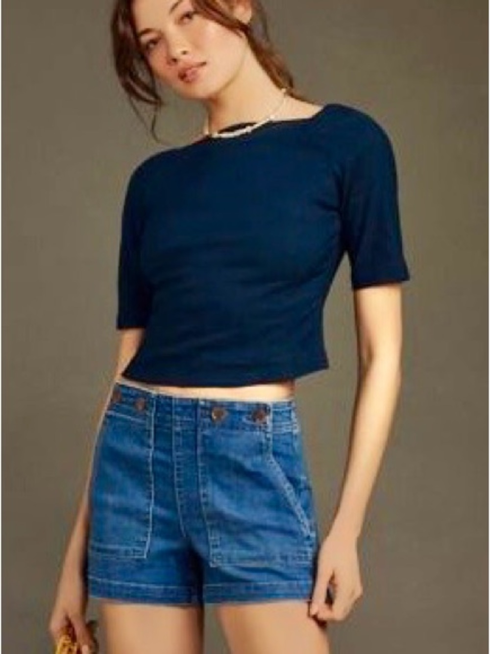 Pilcro Kit Denim High-Rise Utility Navy Jean Shorts